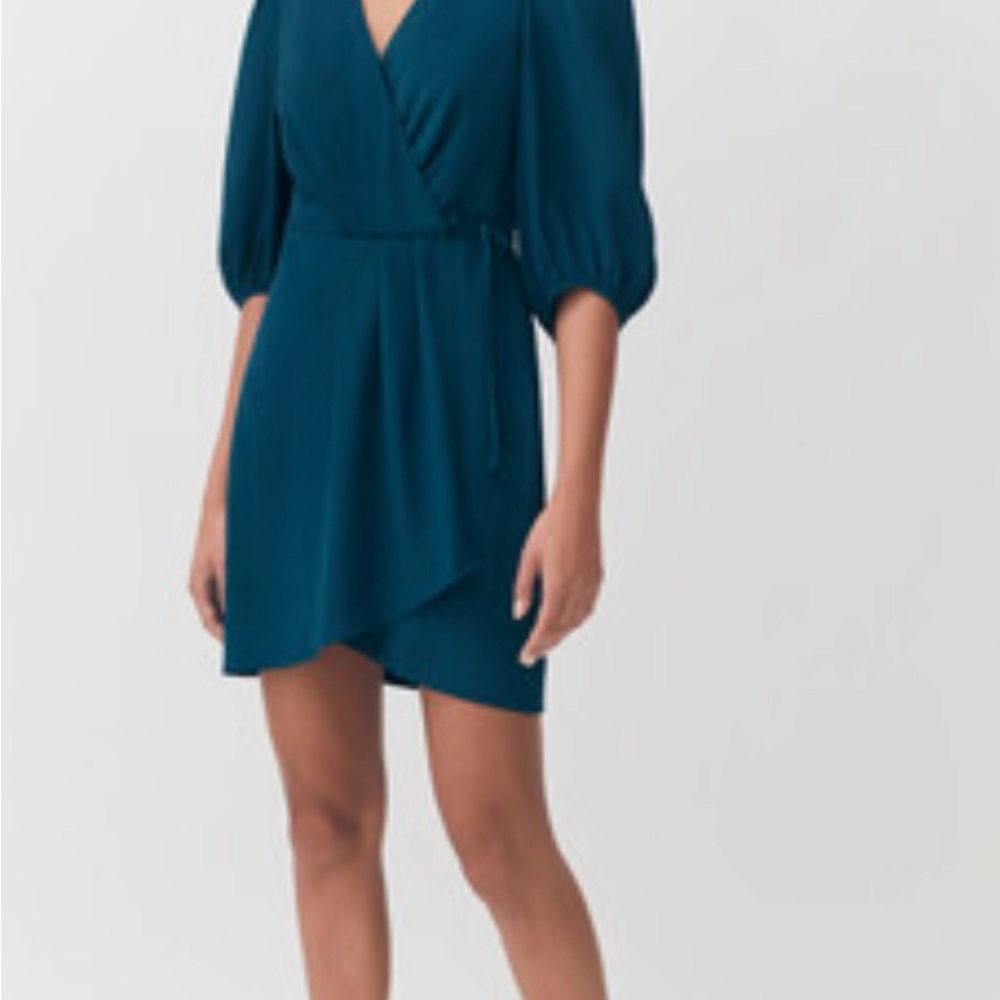 Cuyana Teal Mini Wrap Dress